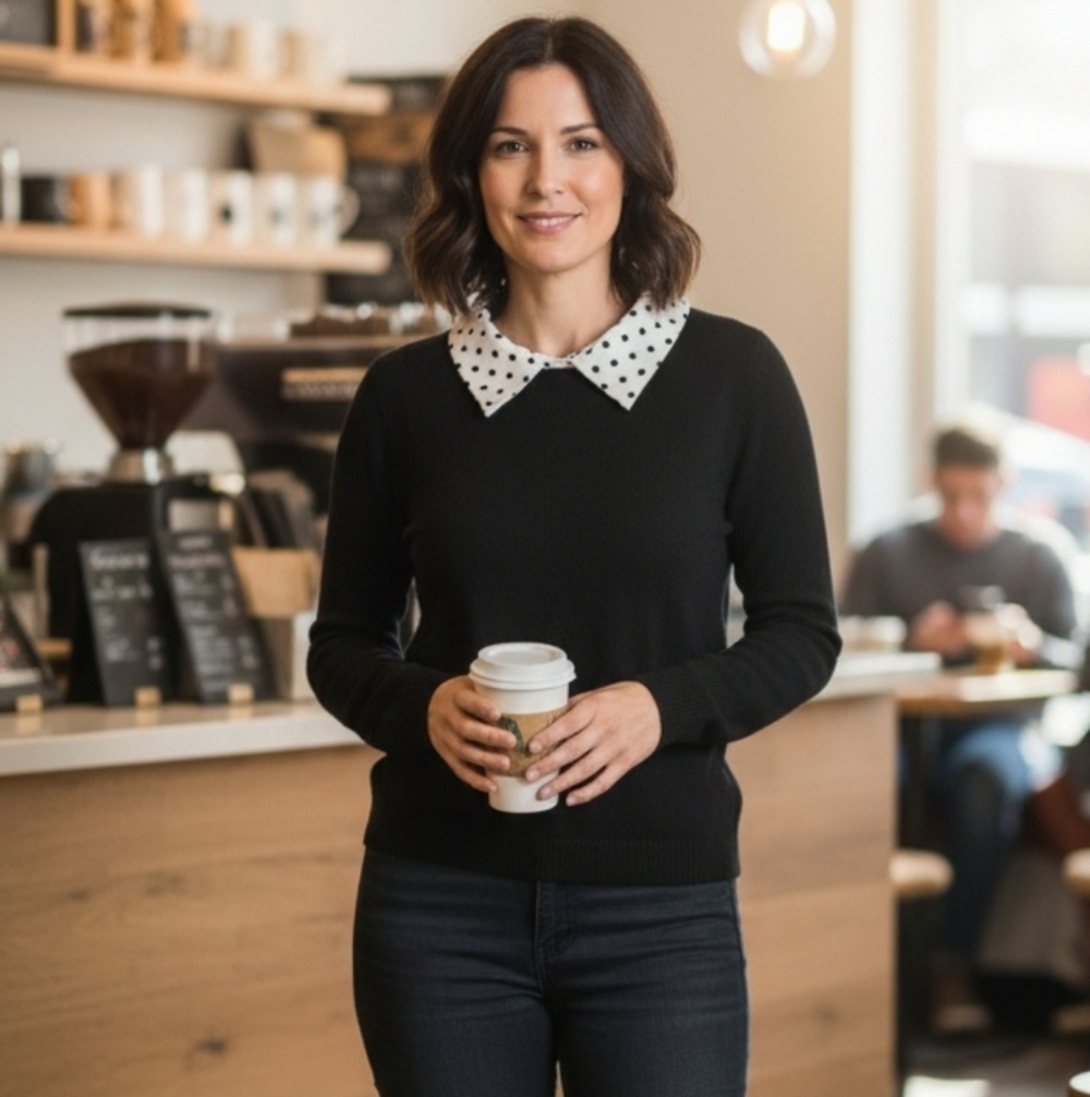 Adrianna Papell Black Sweater with Polka Dot Collar